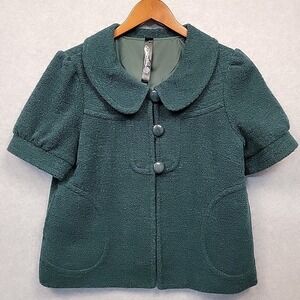 PRIORITIES Wool Blend Forest Green Short Sleeve Jacket Blazer Buttons Lined Sz L